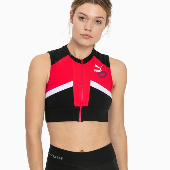NWT PUMA x Maybelline Women's Black Cropped Zip Tank Top M Athletic Gym Work Out - Picture 2 of 5